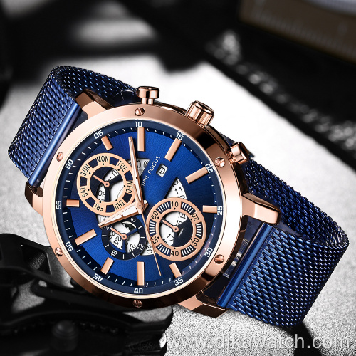 MINIFOCUS Men's Luxury Mesh Strap Business Quartz Watches Top Brand Military Sport Wristwatch Man Relogio Masculino Clock 0190